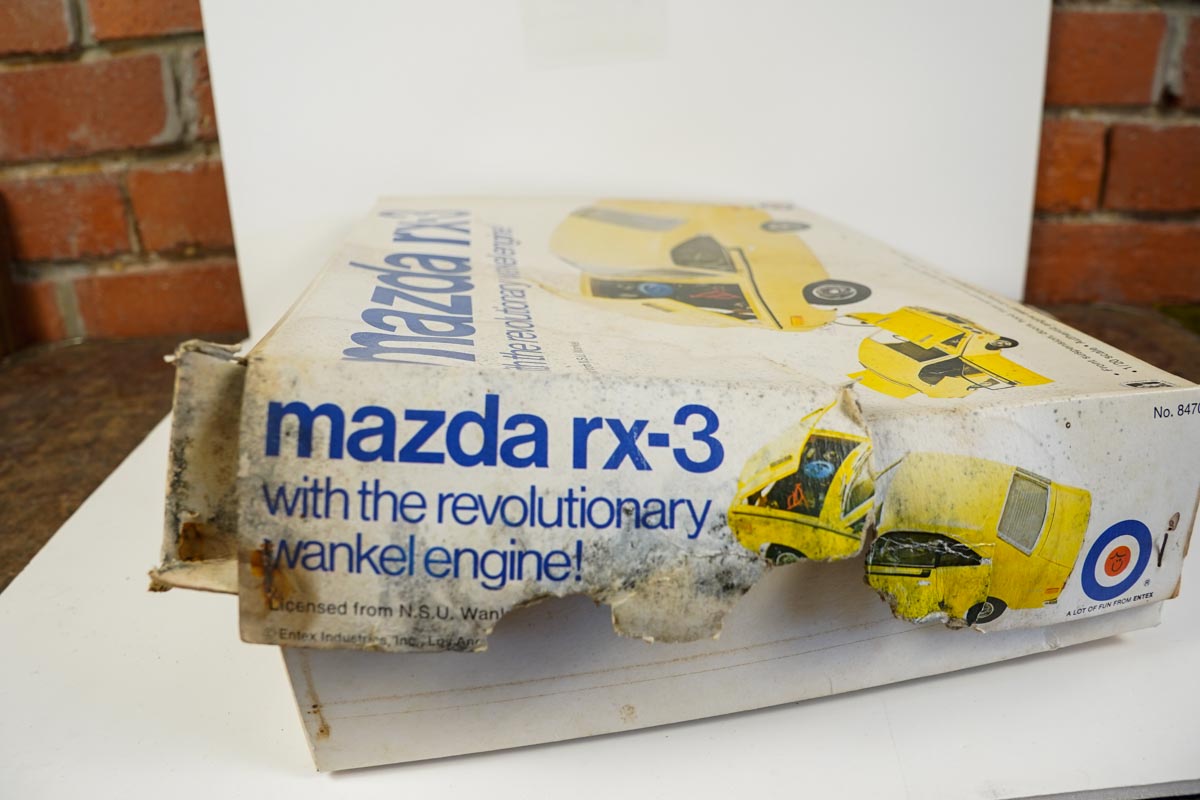 Vtg Entex Yellow Mazda RX-3 Coupe w/Wankel Engine 1/20 Model Kit Car Open Box