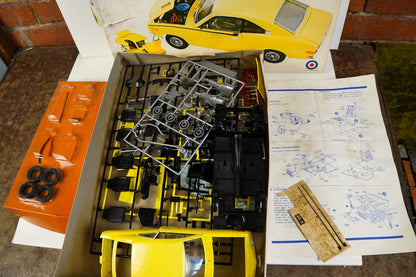 Vtg Entex Yellow Mazda RX-3 Coupe w/Wankel Engine 1/20 Model Kit Car Open Box
