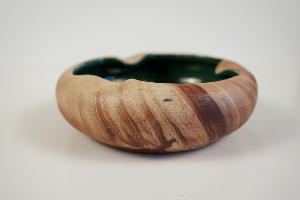 Romco Terra Cotta Marbled Ashtray Rocky Mountain Pottery 4.5in Green Interior