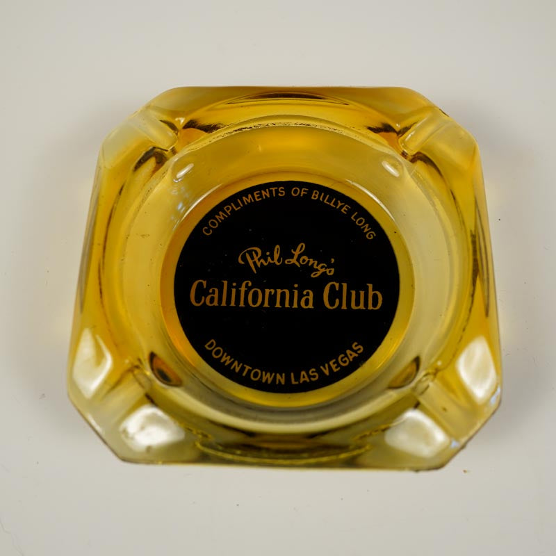 Phil Long's California Club Vegas Amber Glass Souvenir Ashtray - 3.5in
