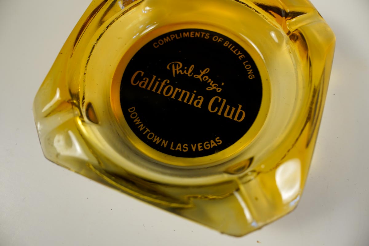 Phil Long's California Club Vegas Amber Glass Souvenir Ashtray - 3.5in