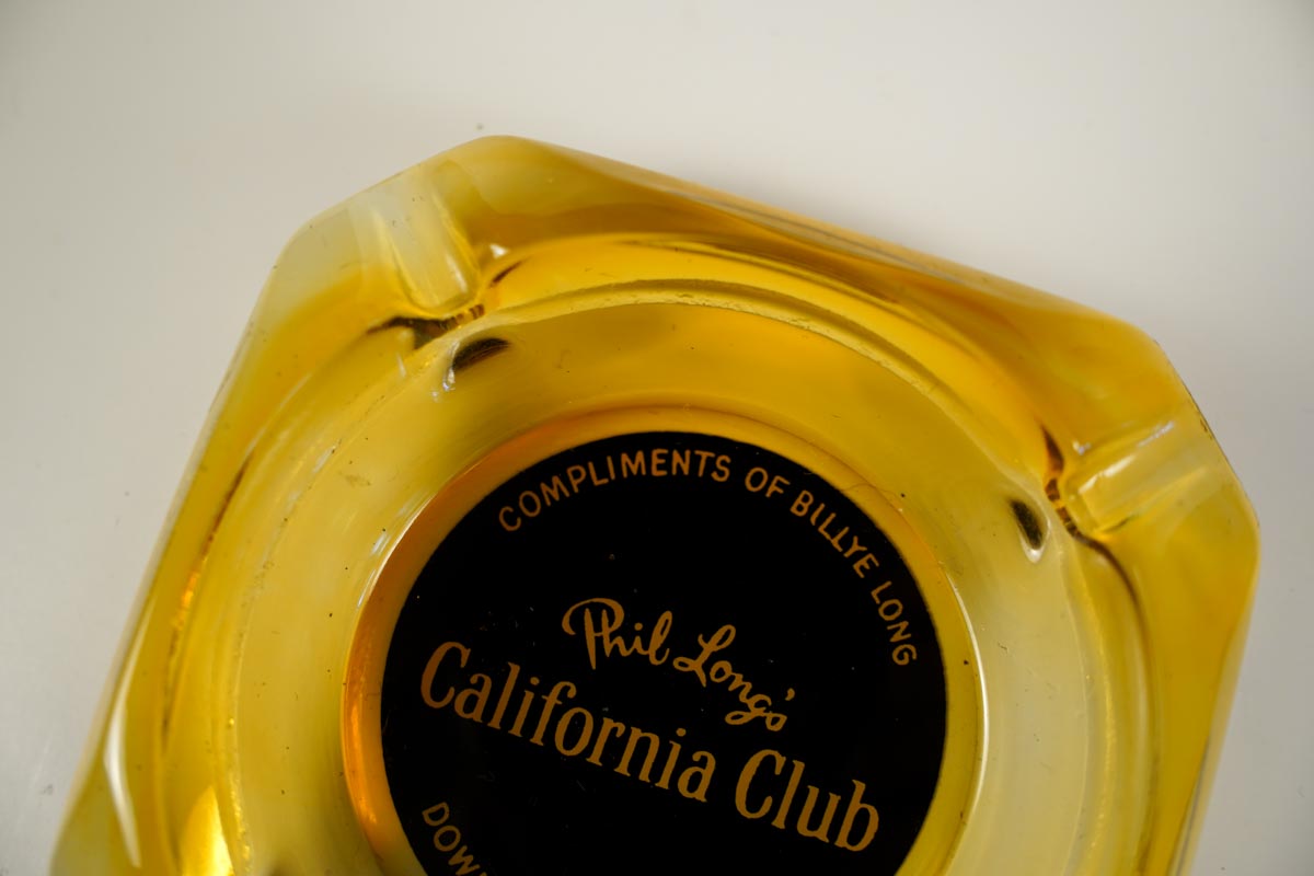 Phil Long's California Club Vegas Amber Glass Souvenir Ashtray - 3.5in