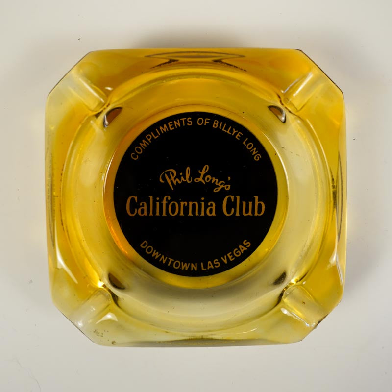 Phil Long's California Club Vegas Amber Glass Souvenir Ashtray - 3.5in