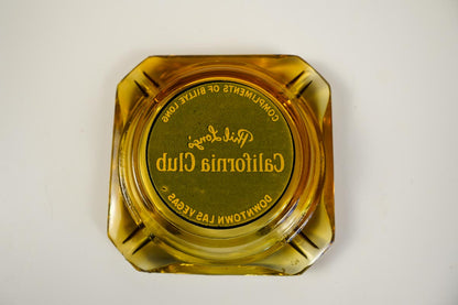 Phil Long's California Club Vegas Amber Glass Souvenir Ashtray - 3.5in