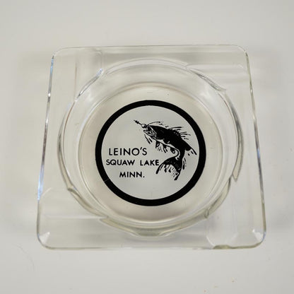 Leino's Squaw Lake, Minn. Clear Glass Souvenir Ashtray - Fish Graphic 4in