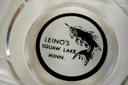 Leino's Squaw Lake, Minn. Clear Glass Souvenir Ashtray - Fish Graphic 4in