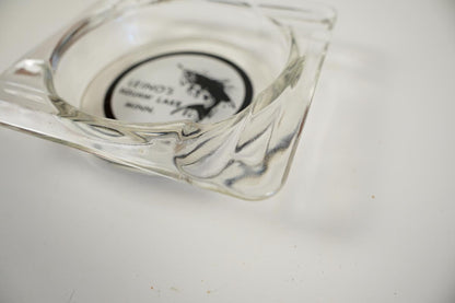 Leino's Squaw Lake, Minn. Clear Glass Souvenir Ashtray - Fish Graphic 4in