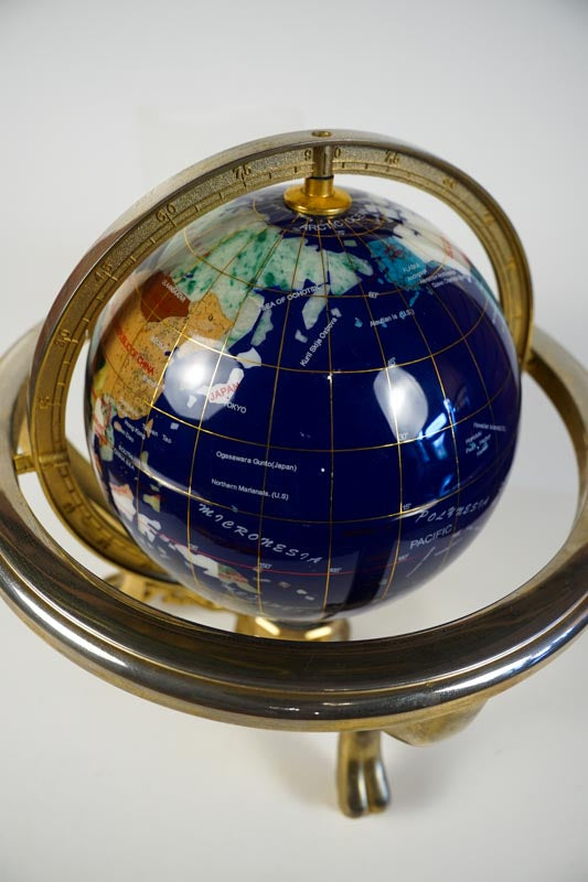 Inlaid Semi-Precious Gemstones In Lapis Lazuli World Globe With Compass