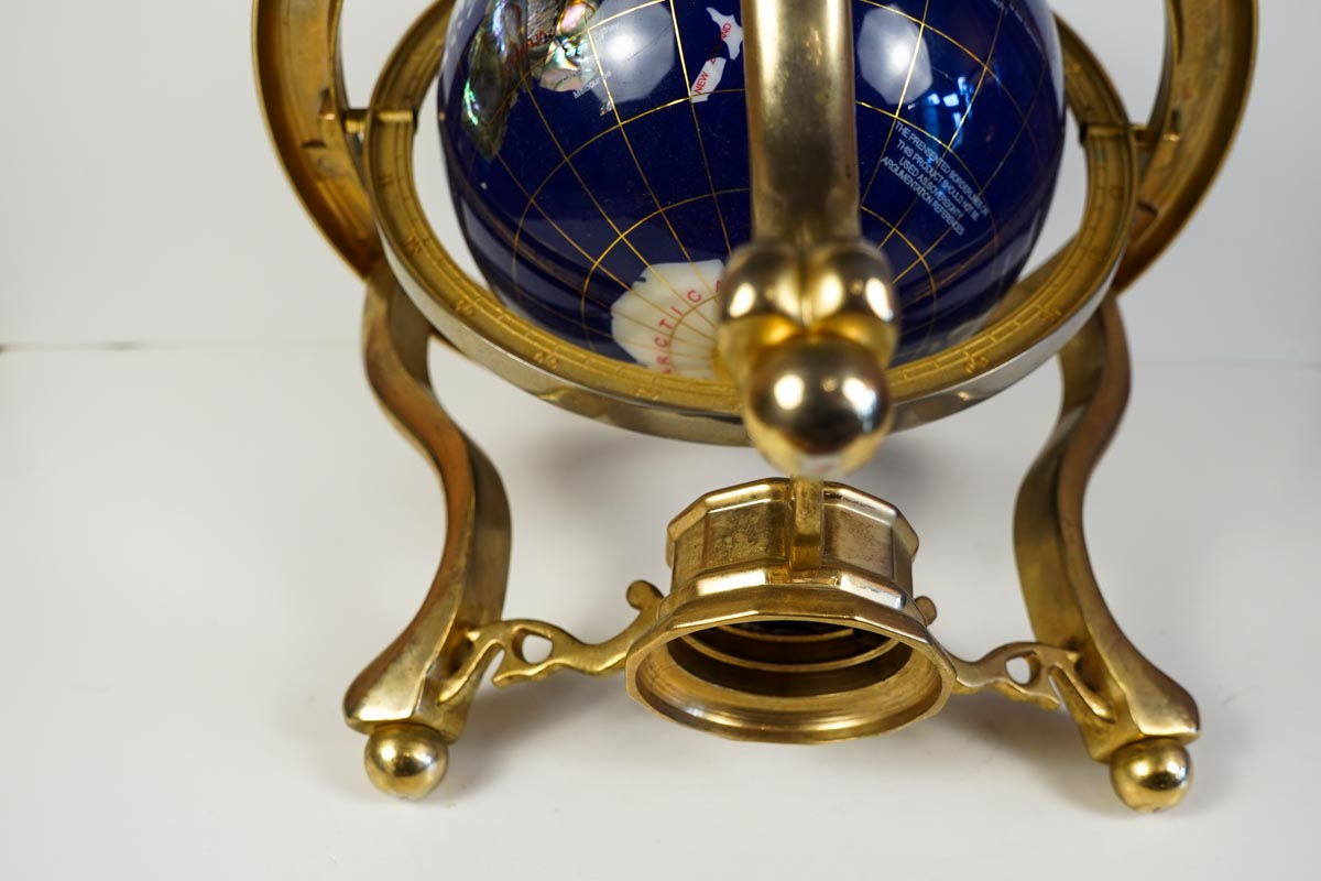 Inlaid Semi-Precious Gemstones In Lapis Lazuli World Globe With Compass