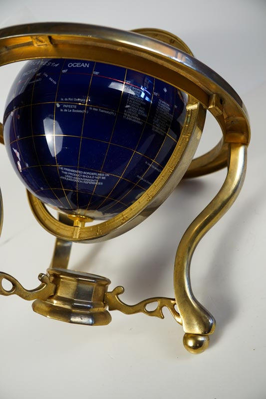 Inlaid Semi-Precious Gemstones In Lapis Lazuli World Globe With Compass
