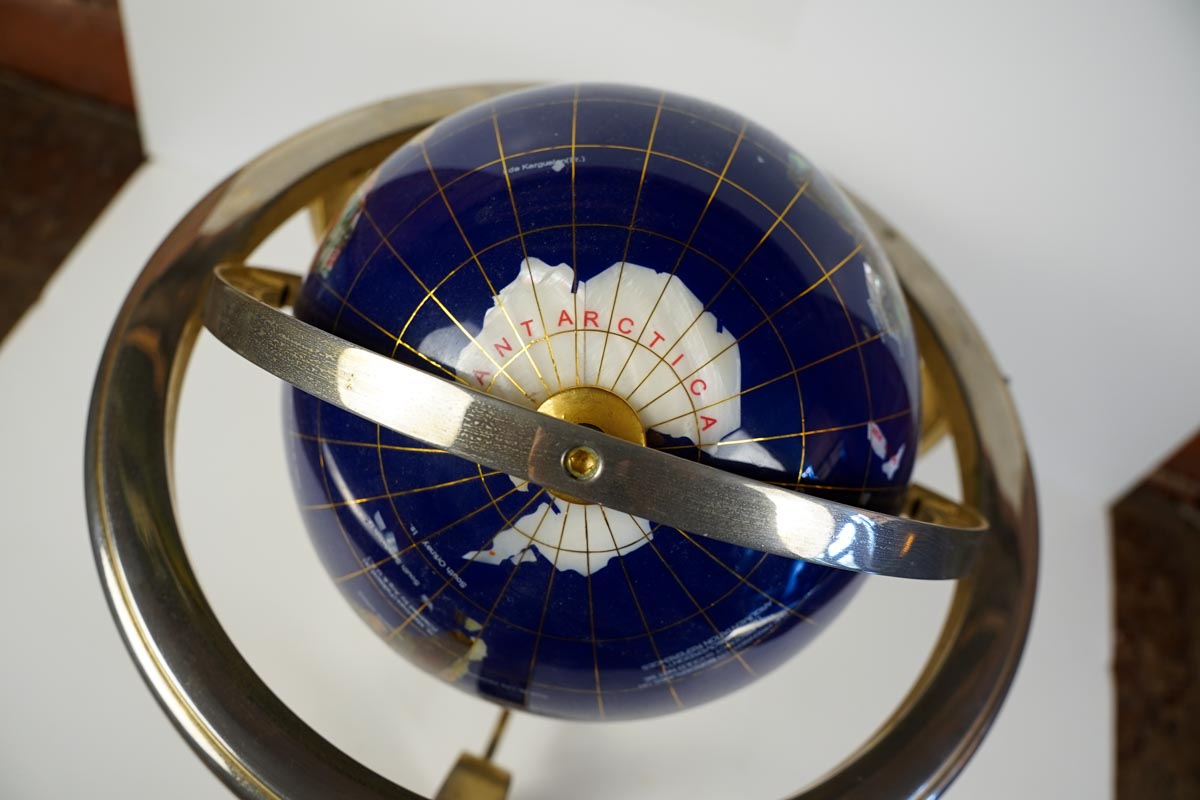 Inlaid Semi-Precious Gemstones In Lapis Lazuli World Globe With Compass
