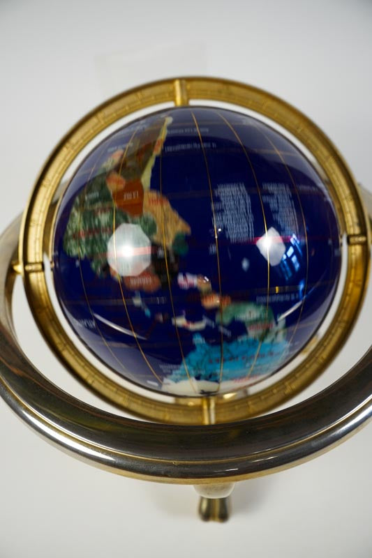 Inlaid Semi-Precious Gemstones In Lapis Lazuli World Globe With Compass