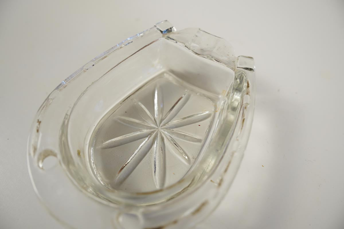 Horseshoe Clear Glass Cigarette Ashtray 3in
