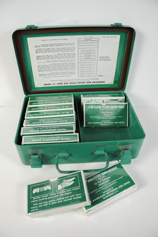 1950's American National Red Cross First Aid Kit With 11 Unused Packages
