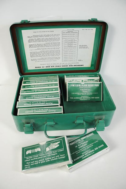 1950's American National Red Cross First Aid Kit With 11 Unused Packages