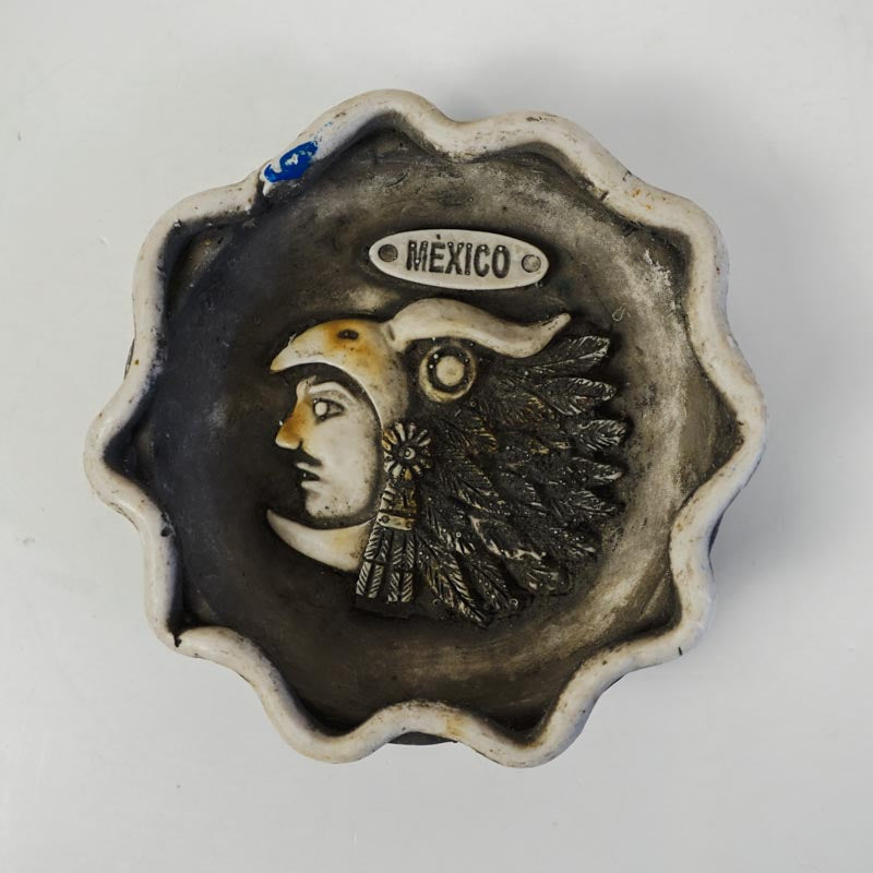 Vintage Mexican Souvenir Ashtray Clay Rustic Grey Made in Mexico