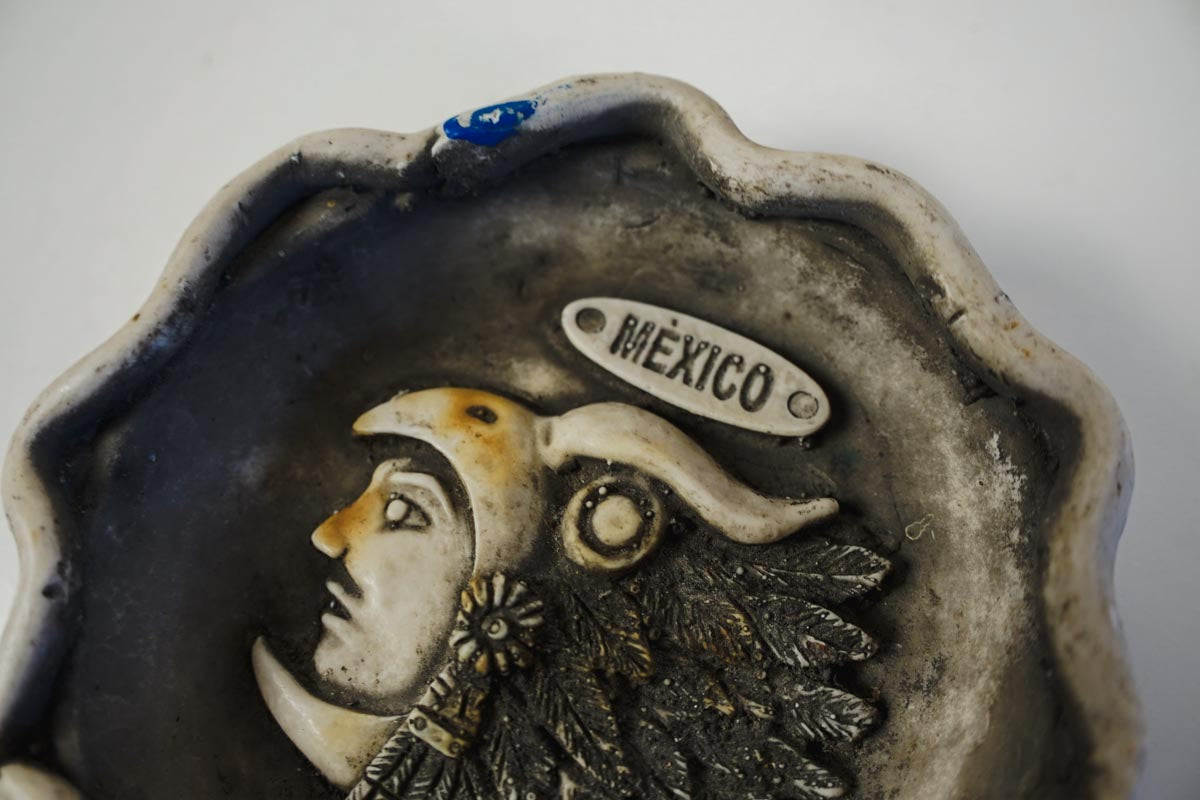 Vintage Mexican Souvenir Ashtray Clay Rustic Grey Made in Mexico