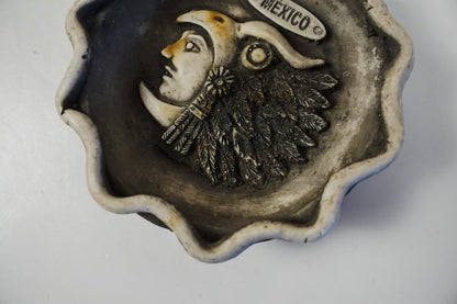 Vintage Mexican Souvenir Ashtray Clay Rustic Grey Made in Mexico