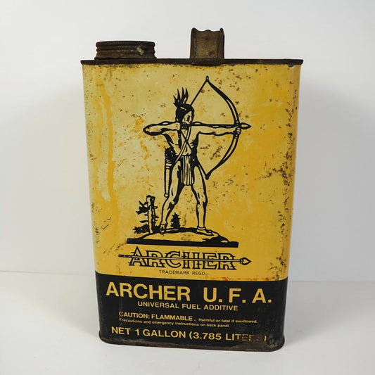 Vtg Archer U.F.A. Universal Fuel Additive Yellow Tin Can 1 Gallon - STILL FULL