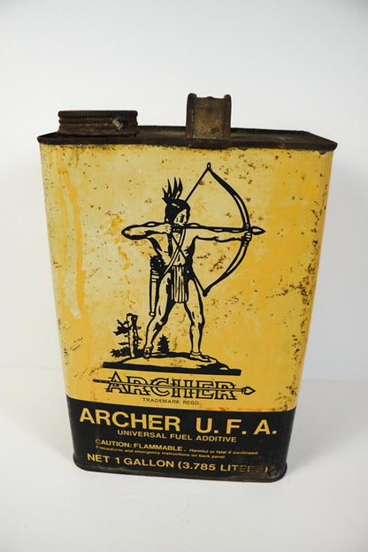 Vtg Archer U.F.A. Universal Fuel Additive Yellow Tin Can 1 Gallon - STILL FULL