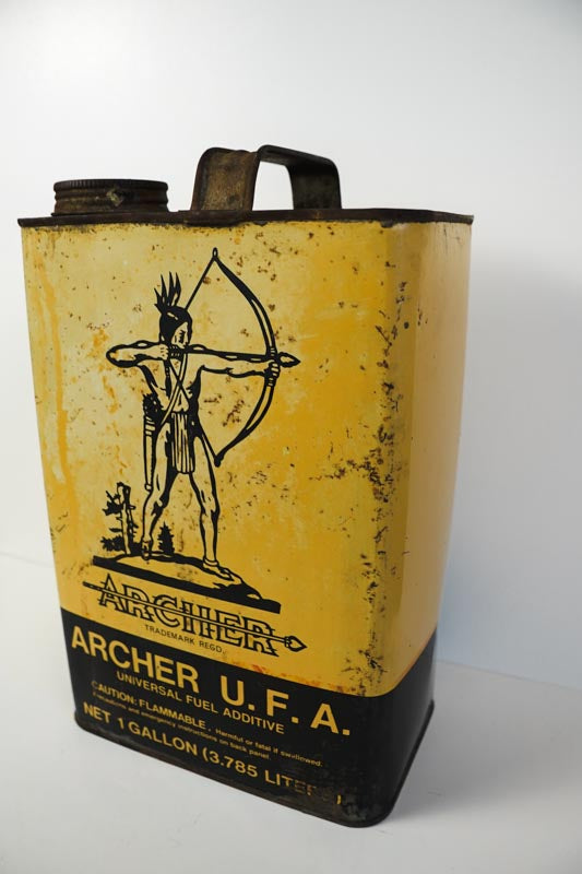 Vtg Archer U.F.A. Universal Fuel Additive Yellow Tin Can 1 Gallon - STILL FULL