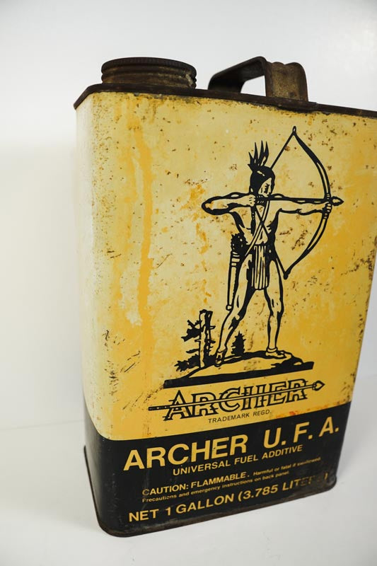 Vtg Archer U.F.A. Universal Fuel Additive Yellow Tin Can 1 Gallon - STILL FULL