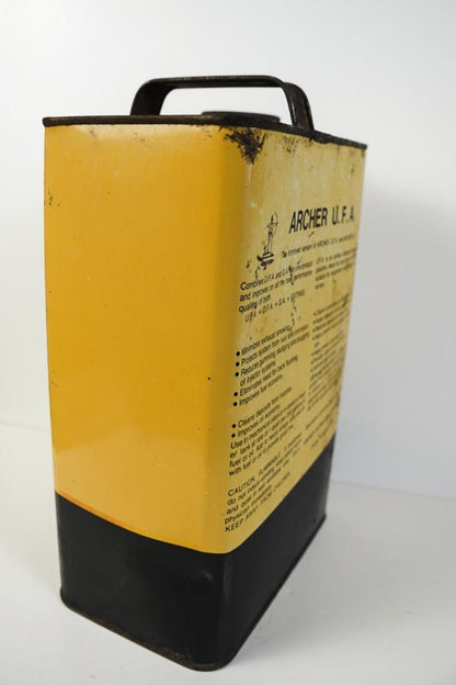Vtg Archer U.F.A. Universal Fuel Additive Yellow Tin Can 1 Gallon - STILL FULL