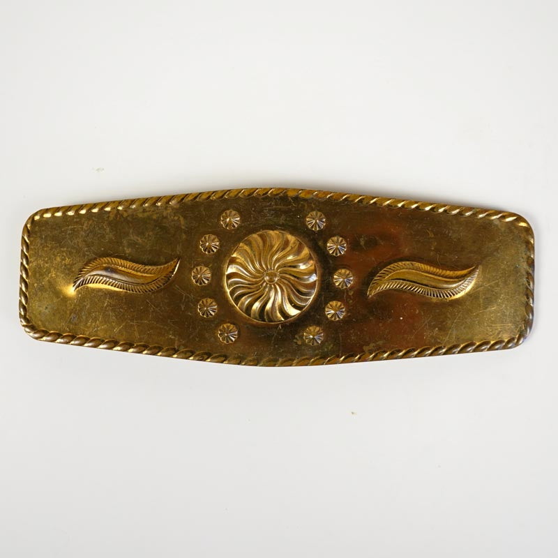 Solid Copper Concho Belt Buckle Clasp Long Repousse Embossed Metal