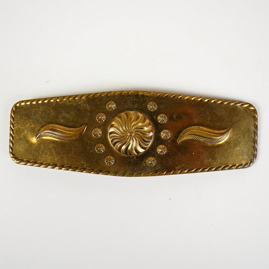 Solid Copper Concho Belt Buckle Clasp Long Repousse Embossed Metal