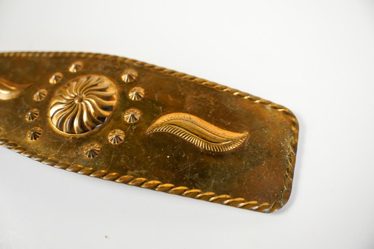 Solid Copper Concho Belt Buckle Clasp Long Repousse Embossed Metal
