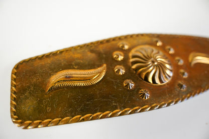 Solid Copper Concho Belt Buckle Clasp Long Repousse Embossed Metal