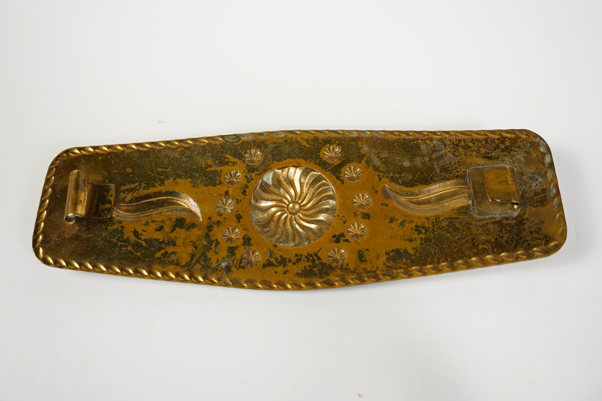 Solid Copper Concho Belt Buckle Clasp Long Repousse Embossed Metal