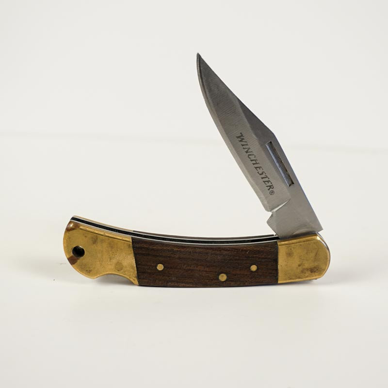 Vintage Winchester Folding Lockback Pocket Knife Wood & Brass Handle