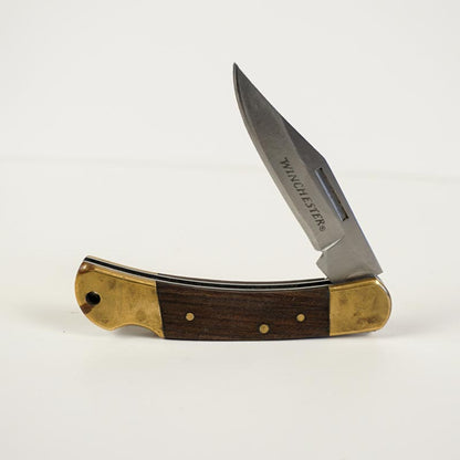 Vintage Winchester Folding Lockback Pocket Knife Wood & Brass Handle
