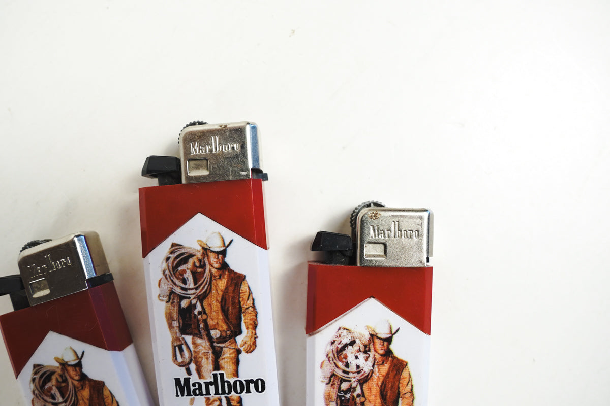 Marlboro Man Cigarette Lighter White & Red with Cowboy