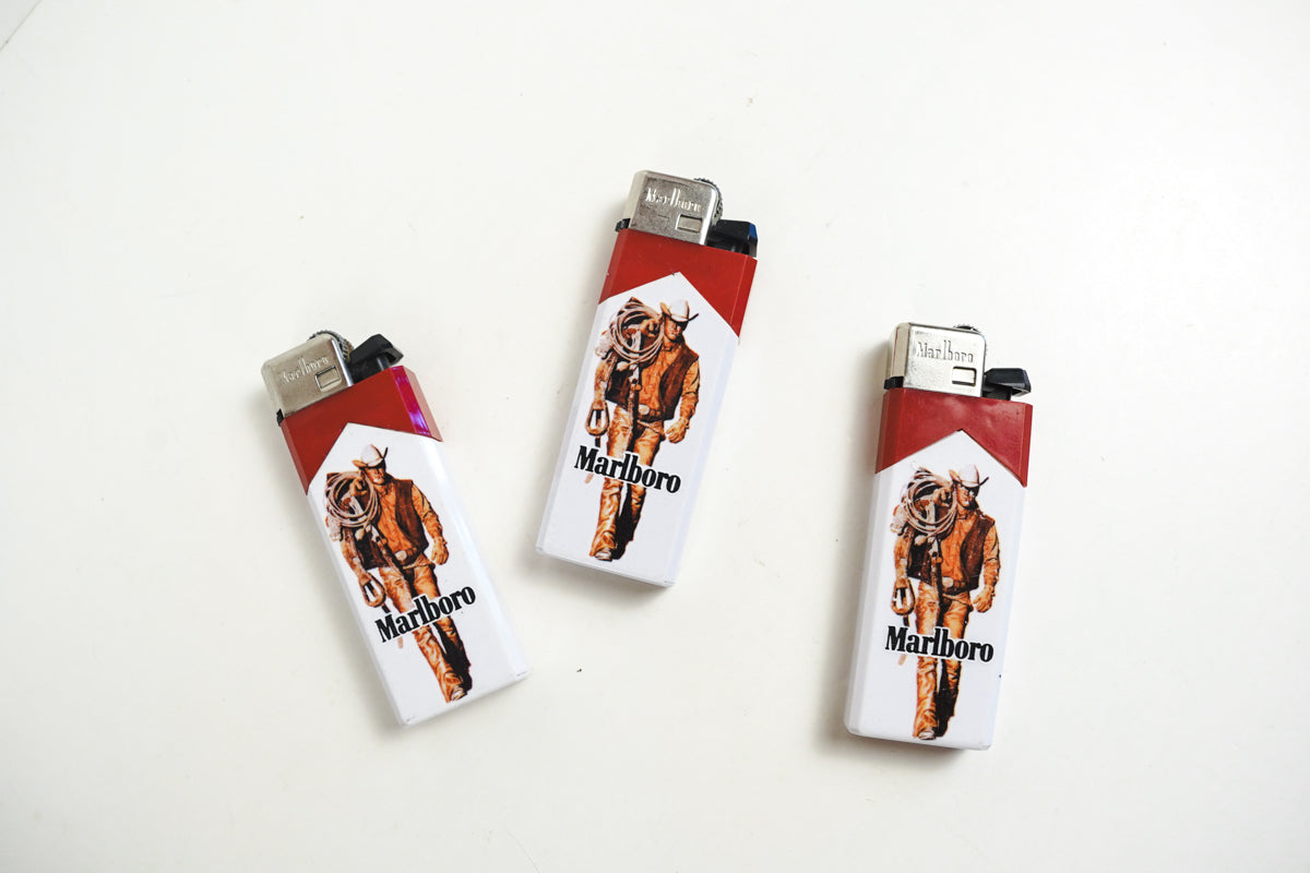 Marlboro Man Cigarette Lighter White & Red with Cowboy