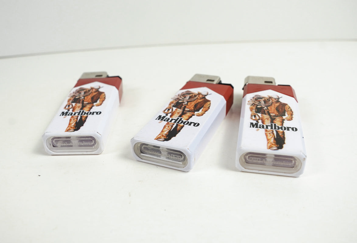 Marlboro Man Cigarette Lighter White & Red with Cowboy