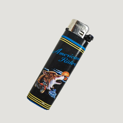 American Ride Wolf Cigarette Lighter Black with Wolf & Motorcycle