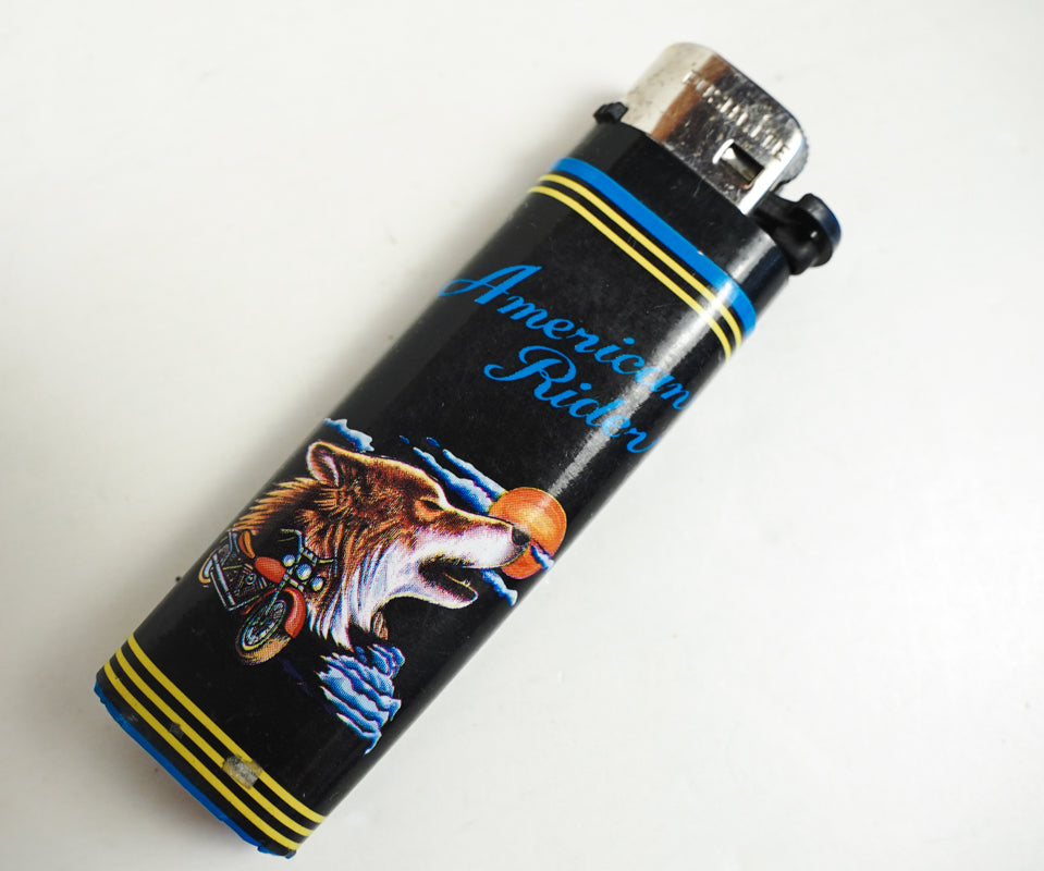 American Ride Wolf Cigarette Lighter Black with Wolf & Motorcycle