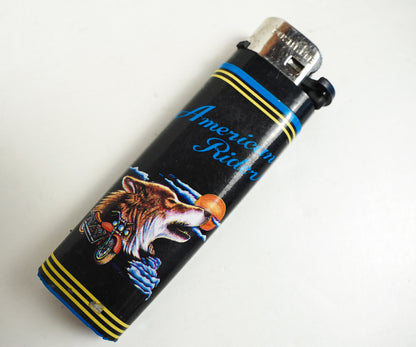American Ride Wolf Cigarette Lighter Black with Wolf & Motorcycle