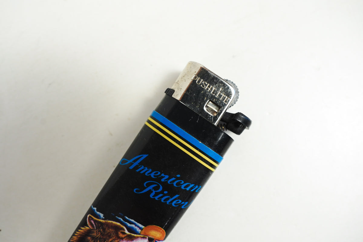 American Ride Wolf Cigarette Lighter Black with Wolf & Motorcycle