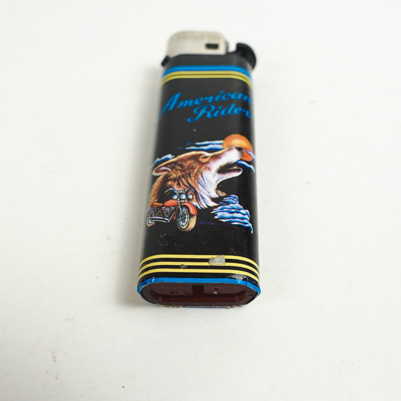 American Ride Wolf Cigarette Lighter Black with Wolf & Motorcycle