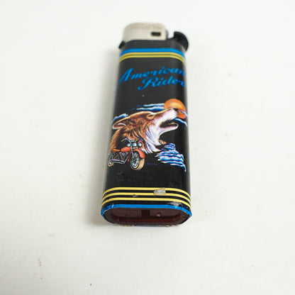 American Ride Wolf Cigarette Lighter Black with Wolf & Motorcycle