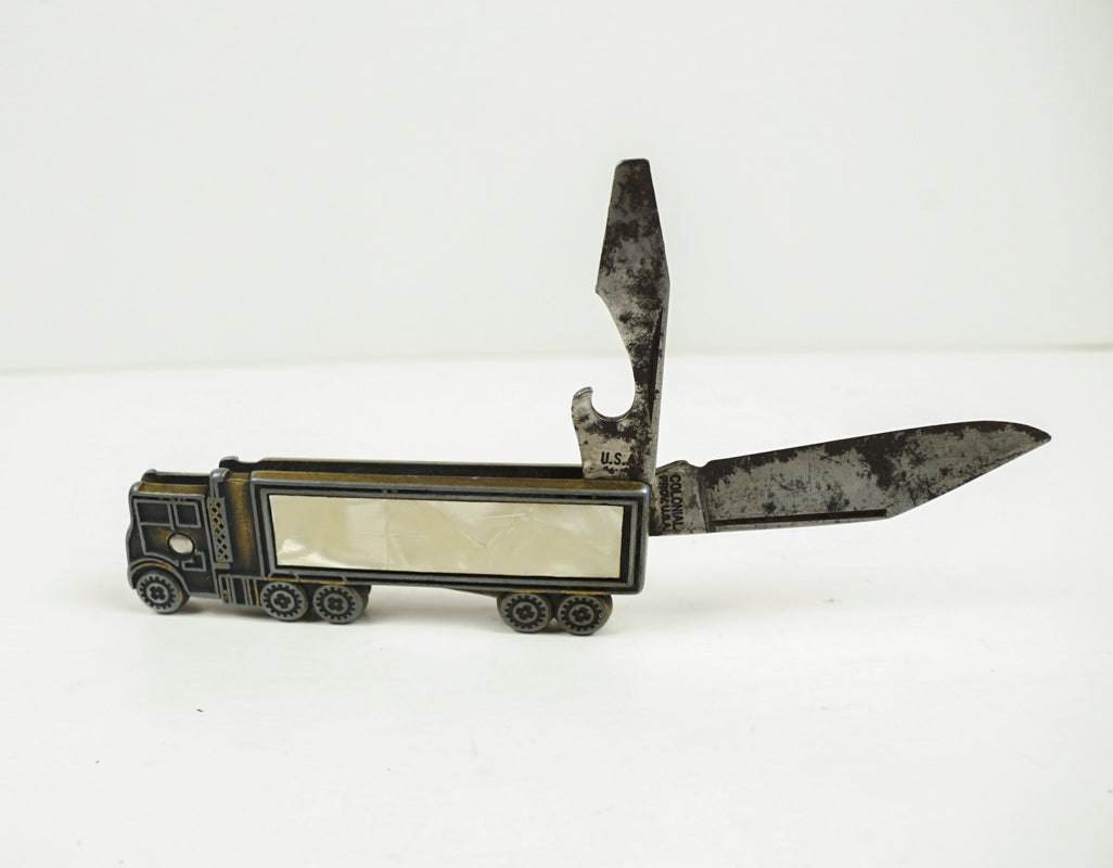 Pocket Knife Semi Truck 18 Wheeler Inlay Big Rig Colonial Prov. USA