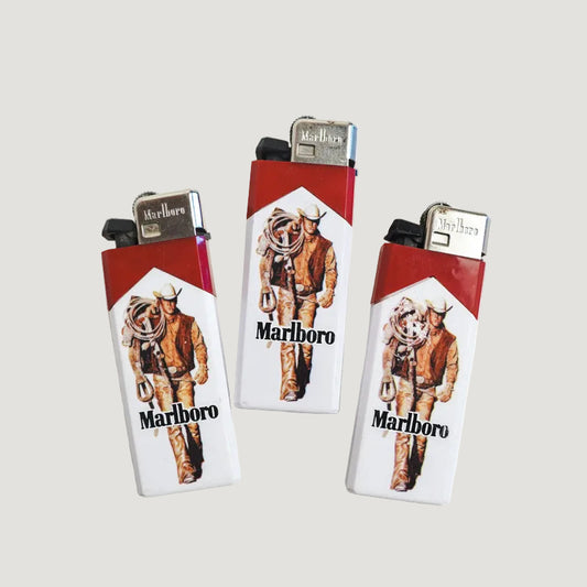 Marlboro Man Cigarette Lighter White & Red with Cowboy
