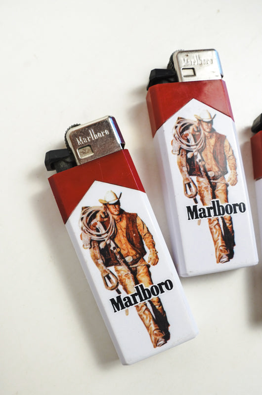 Marlboro Man Cigarette Lighter White & Red with Cowboy
