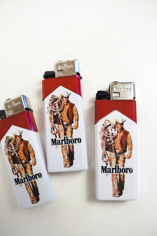 Marlboro Man Cigarette Lighter White & Red with Cowboy