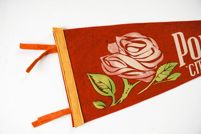 Vintage 50s Portland, Oregon City of Roses Red Souvenir Felt Pennant 25in