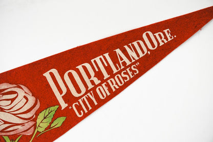 Vintage 50s Portland, Oregon City of Roses Red Souvenir Felt Pennant 25in