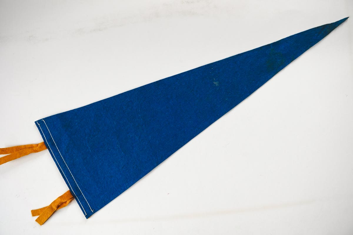 Vintage 50s Walsenburg, Colorado Cowboy Bronco Blue Souvenir Felt Pennant 27in
